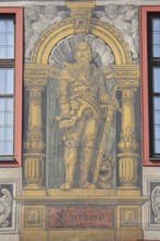 Mural with medieval count, Duke Eberhard in the beard, Eberhard I of Württemberg with sword and