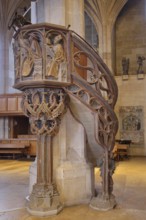 Gothic pulpit from 1509 with decorations, work of art, interior view, stonemasonry, stone, St