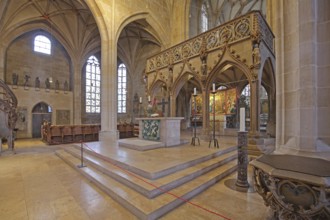 Rood screen in the late Gothic collegiate church of St George, interior view, altar, Tübingen,