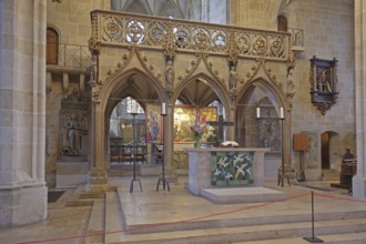 Rood screen of the late Gothic collegiate church of St George, interior view, Tübingen, Neckar