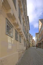 Houses in narrow Münzgasse, uphill, narrow alleyway with cobblestones, Tübingen, Neckartal,