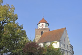 Roman tower built in 1746 and building, landmark, town tower, Haigerloch, Swabian Alb,