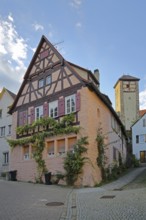 Half-timbered house and Kalkweiler Tor built 14th century, town tower, town gate, Staig, Rottenburg