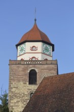 Roman tower built in 1746 and building, landmark, town tower, Haigerloch, Swabian Alb,