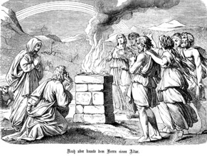 First Book of Genesis, chapter 9, Genesis, Noah builds an altar to God, fire, prayers, Noah's