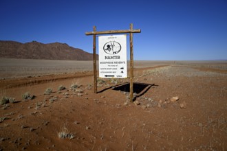 Namtib Biosphere Reserve sign on the D707, Tiras Mountains, Karas Region, Namibia