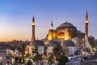 Today's Hagia Sophia mosque at dusk, Istanbul, Turkey