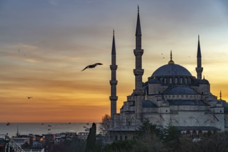 Sunset at the Blue Mosque or Sultan Ahmed Mosque in Istanbul, Turkey