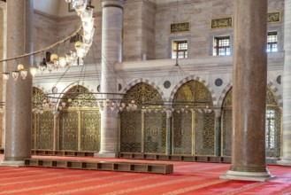 Interior of the Süleymaniye Mosque in Istanbul, Turkey