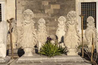 Ottoman gravestones in front of the Suleymaniye Mosque in Istanbul, Turkey