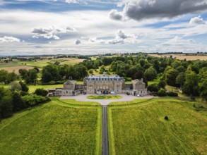 Marchmont House and garden from a drone, Marchmont Estate, Greenlaw, Berwickshire, Duns, Scotland,
