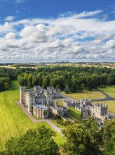 Floors Castle and garden from a drone, Duke of Roxburghe, Roxburghshire, Scotland, UK