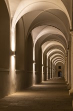 Pillars and archway in the stable courtyard, artificial light, Residenzschloss, Neustadt, Dresden,