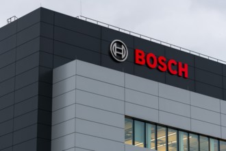 Modern company building with Bosch logo and grey, Austrian façade, Waiblingen, Baden-Württemberg,