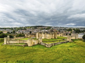 Alnwick Castle from a drone, Alnwick, Northumberland, England, United Kingdom