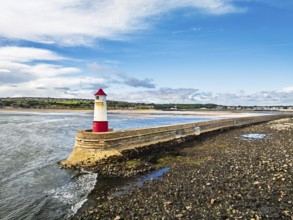 Berwick Pier and Lighthouse from a drone, Berwick-upon-Tweed, England, United Kingdom
