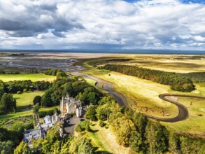 Luffness Castle from a drone, Aberlady, East Lothian, Scotland, UK