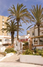 Restaurant, sculptures, Playa Arenal, Mediterranean Sea, bay, sight, Calpe, Valencia, Spain