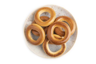 Homemade Ring Bagel isolated on white background. top view, flat lay, close up