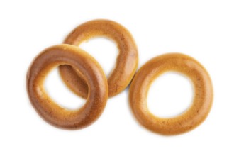 Homemade Ring Bagel isolated on white background. top view, flat lay, close up