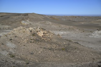 Wüstenlandschaft bei Pomona, im Hintergrund der Atlantik, Diamentensperrgebiet, bei Lüderitz,