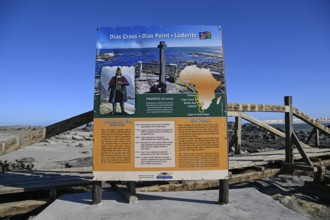 Schautafel nahe dem Dias Point oder Diaz Point, Dias-Kreuz, Lüderitz-Halbinsel, Region Karas,