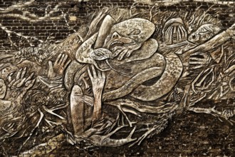 Das Wandbild mit dem Titel Weltbaum 2, Werden, Sein, Vergehen von Ben Wagin am S-Bahnhof