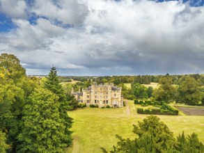 Oxenfoord Castle from a drone, Midlothian, Scotland, UK