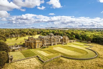 View of Gosford House from a drone, Longniddry, East Lothian, Scotland, UK