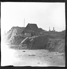 Magic lantern slide of coastal erosion at village of Dunwich, Suffolk, England, UK c 1900