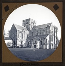 Magic lantern slide by Poulton of Rochester cathedral church, Kent, England, UK c 1900