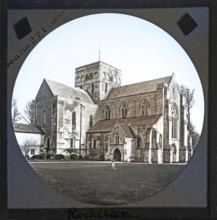 Colorised magic lantern slide by Poulton of Rochester cathedral church, Kent, England, UK c 1900