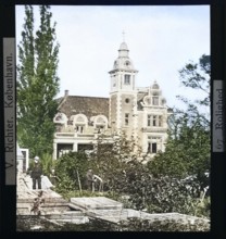 Garden and mansion house at Rolighed, Skodsborg, Denmark, c 1900 where Hans Christian Andersen died