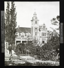 Garden and mansion house at Rolighed, Skodsborg, Denmark, c 1900 where Hans Christian Andersen died