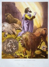 Nineteenth century Victorian Bible story illustration in Chromo-Lithography, Daniel in the Lion's