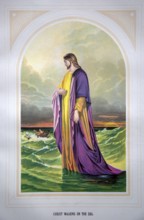 Nineteenth century Victorian Bible story illustration in Chromo-Lithography, Christ Walking on the