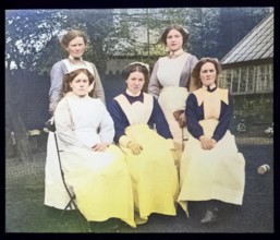 Group portrait of female domestic staff nursemaids servants, British social history c 1900, 1910s,