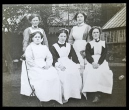 Group portrait of female domestic staff nursemaids servants, British social history c 1900, 1910s,