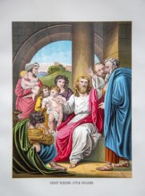 Nineteenth century Victorian Bible story illustration in Chromo-Lithography, Jesus Christ Blessing
