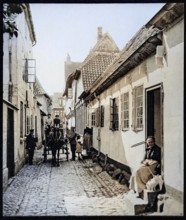 Alleyway in Odense, Denmark by V Richter c 1900-1920 colourized image