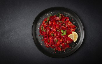 Salmon gravlax with beetroot, Scandinavian snack, beet gravlax, lightly salted fish, homemade, no