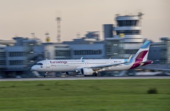 Eurowings Airbus A321Neo, beim Start auf dem Flughaben Düsseldorf, DUS, Nordrhein-Westfalen,