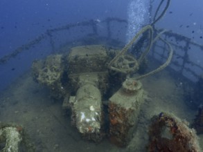 Rotten shipwreck on the seabed. Dive site wreck of the Vis, Pula, Croatia, Mediterranean Sea