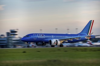 ITA Airways Airbus A220, lands at Düsseldorf Airport, North Rhine-Westphalia, Germany