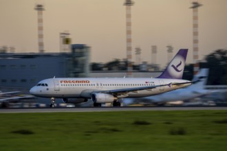 Freebird Airbus lands at Düsseldorf Airport, North Rhine-Westphalia, Germany