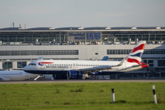 British Airways Airbus A320-251N, landing at Düsseldorf Airport, North Rhine-Westphalia, Germany