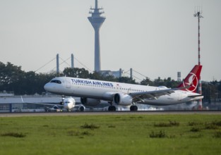 Turkish Airlines Airbus A321neo lands at Düsseldorf Airport, North Rhine-Westphalia, Germany