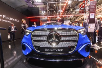 Mercedes exhibition stand. Electric vehicle GLC. IAA MOBILITY in Munich. The motor show presents