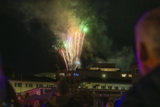 A colourful fireworks display lights up the night, watched by enthusiastic spectators, Fire Night,