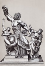 Laocoon group, steel engraving after the marble sculpture in the Vatican Museums, historical book
